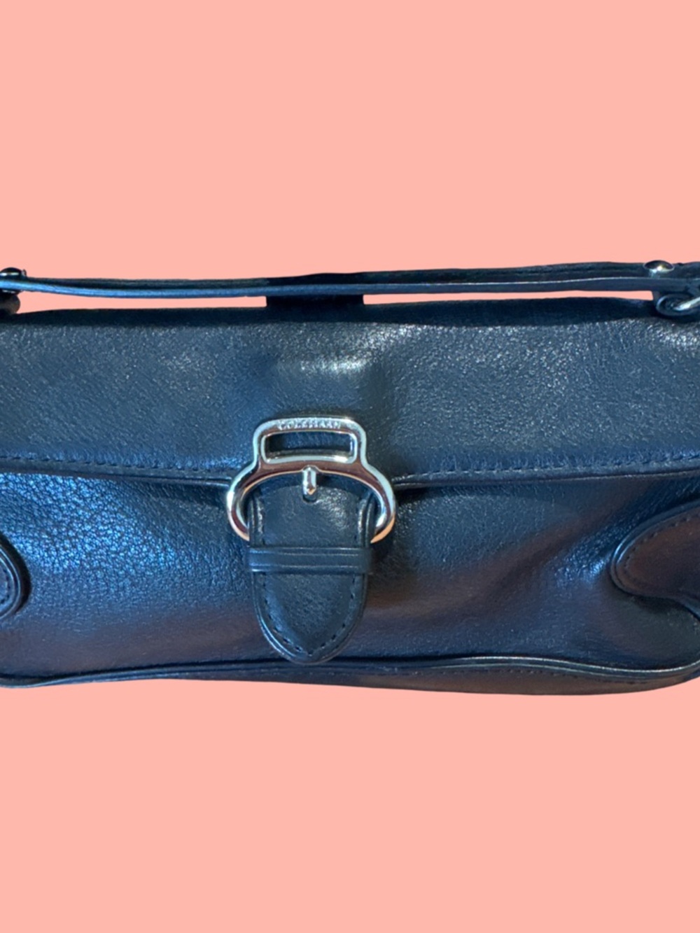 Black Leather Shoulder Bag with Silver Buckle